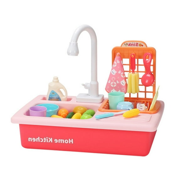 Pretend Role Play Kitchen Sink Toys with Automatic Running Water for Girls and Kids WITKA 20 Pieces Funny Dishwasher Toys
